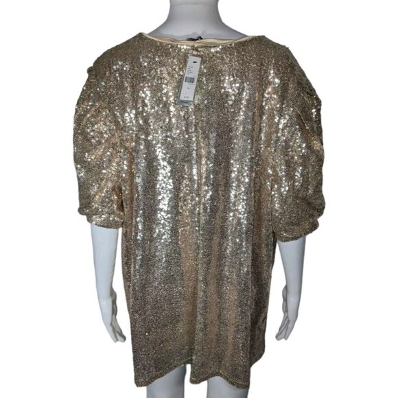 Lane Bryant Gold Sequin Short Sleeve Top Blouse Womens 24 Scoop V-Neck NWT - Picture 2 of 5
